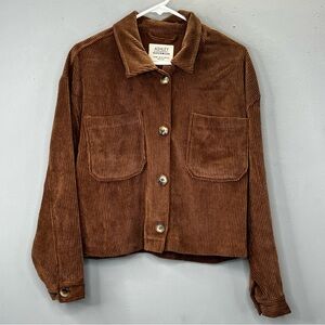 Ashley By 26 International Corduroy Jacket Cropped Brown Button-Up Lightweight